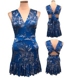 Alexis Casara Dress Size XL Blue Floral Open Back Bow Tie Mini